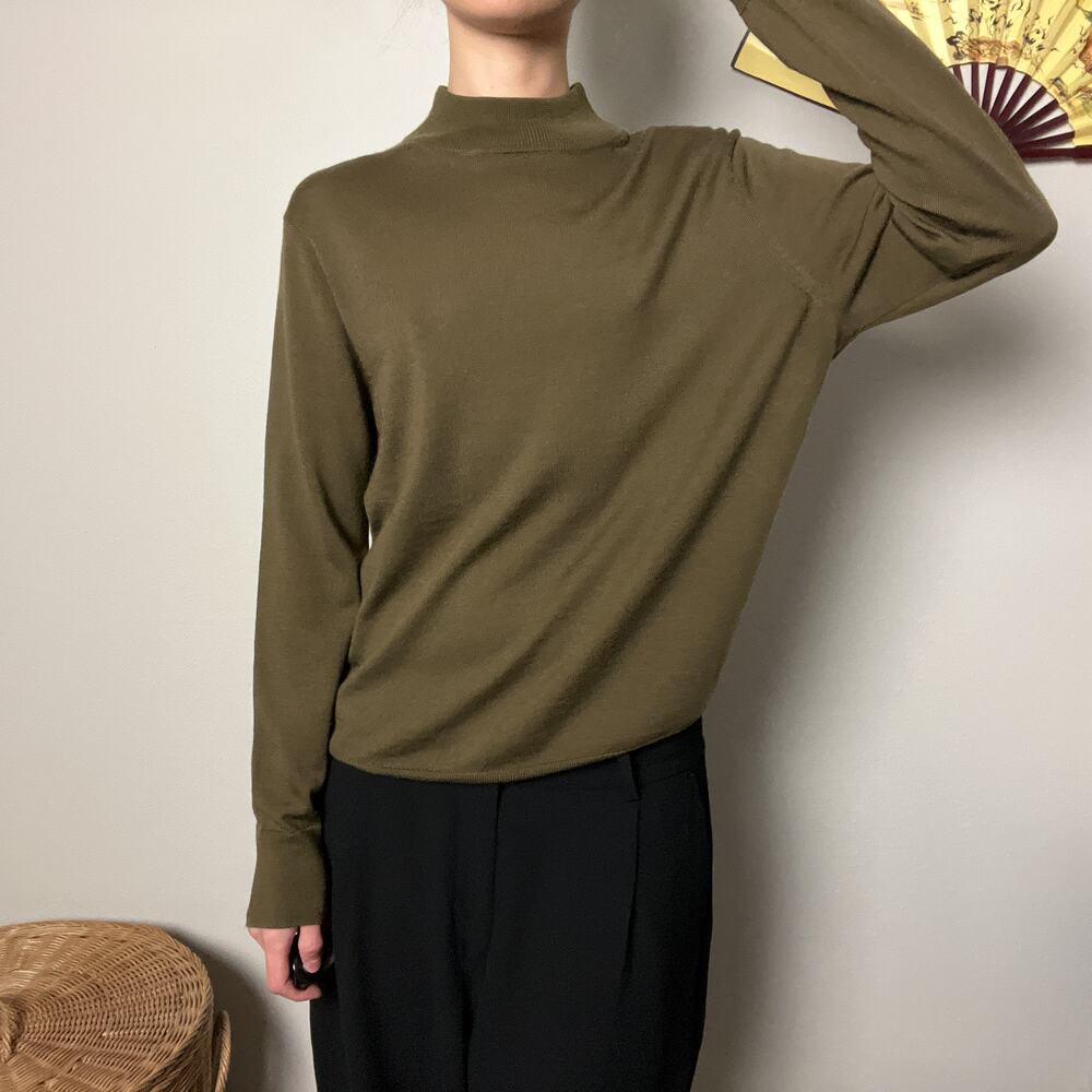 muji green wool minimalist mock neck oversized boyfriend baggy sweater